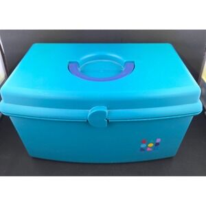 NICE! Vintage Caboodles Case Mirror Teal Blue #2720 USA 1990s Makeup Travel Box